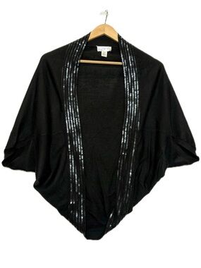 Ann Taylor LOFT Black Sequin Shrug Merino Wool Cashmere Blend Cardigan Size XS/S